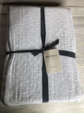 INUP Home Fine Linens 100% Cotton Gray Coverlet Blanket QUEEN Made in Portugal